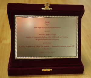 Premiu de Excelenta pentru Gazeta Matematica in editie electronica